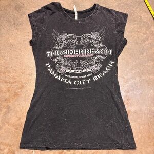 Thunder Beach Panama Biker Tee women’s Short Sleeve Black Motorcycle Harley Sz M